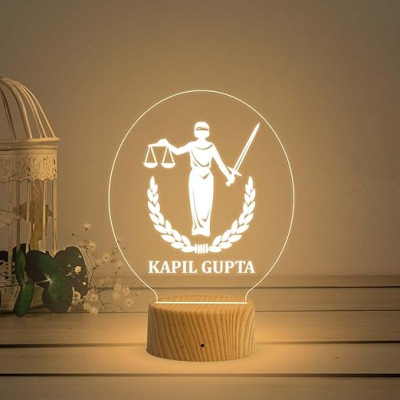 Personalized Lady Justice Statue 3D Led Lights  Desk Table Lamp  Law Student Gift  Customized Name Lamp  Gift for Lawyer   Office Decor Night Light | Warm White Light