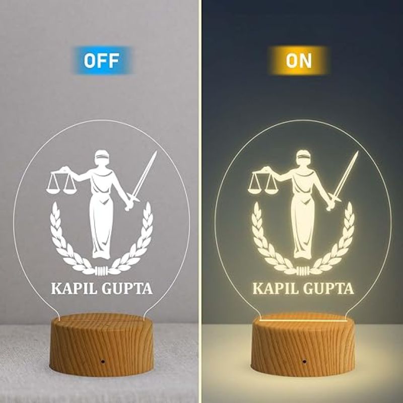 Personalized Lady Justice Statue 3D Led Lights  Desk Table Lamp  Law Student Gift  Customized Name Lamp  Gift for Lawyer   Office Decor Night Light | Warm White Light