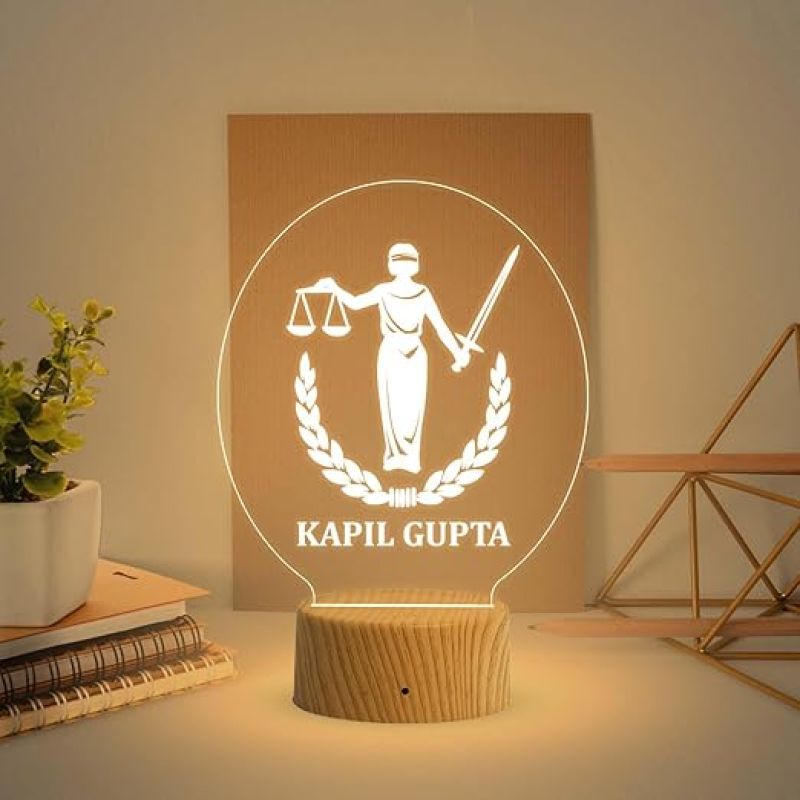 Personalized Lady Justice Statue 3D Led Lights  Desk Table Lamp  Law Student Gift  Customized Name Lamp  Gift for Lawyer   Office Decor Night Light | Warm White Light