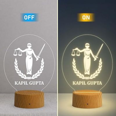 Personalized Lady Justice Statue 3D Led Lights  Desk Table Lamp  Law Student Gift  Customized Name Lamp  Gift for Lawyer   Office Decor Night Light | Warm White Light