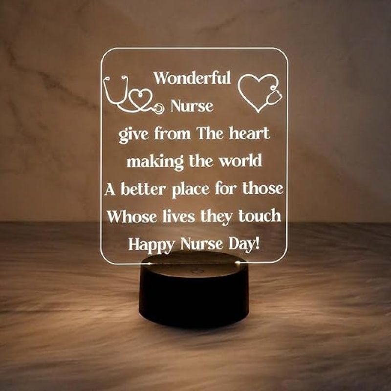 Happy Nurse Day Night Lamp  Wonderful Nurse Engraved Quote Led Desk Table Lamp with Warm White Light  Gift for Nurse  Thankyou Gift for Nurse