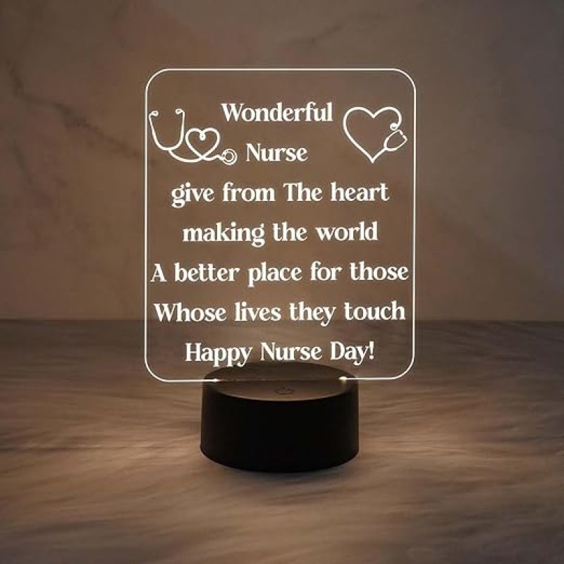 Happy Nurse Day Night Lamp  Wonderful Nurse Engraved Quote Led Desk Table Lamp with Warm White Light  Gift for Nurse  Thankyou Gift for Nurse