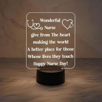 Happy Nurse Day Night Lamp  Wonderful Nurse Engraved Quote Led Desk Table Lamp with Warm White Light  Gift for Nurse  Thankyou Gift for Nurse