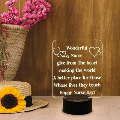 Happy Nurse Day Night Lamp  Wonderful Nurse Engraved Quote Led Desk Table Lamp with Warm White Light  Gift for Nurse  Thankyou Gift for Nurse