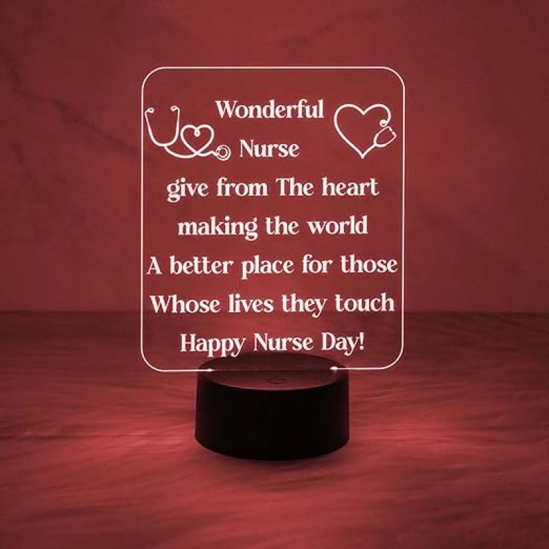 Happy Nurse Day Night Lamp  Wonderful Nurse Engraved Quote Led Desk Table Lamp with Automatic Color Changing Light  Gift for Nurse  Thankyou Gift for Nurse