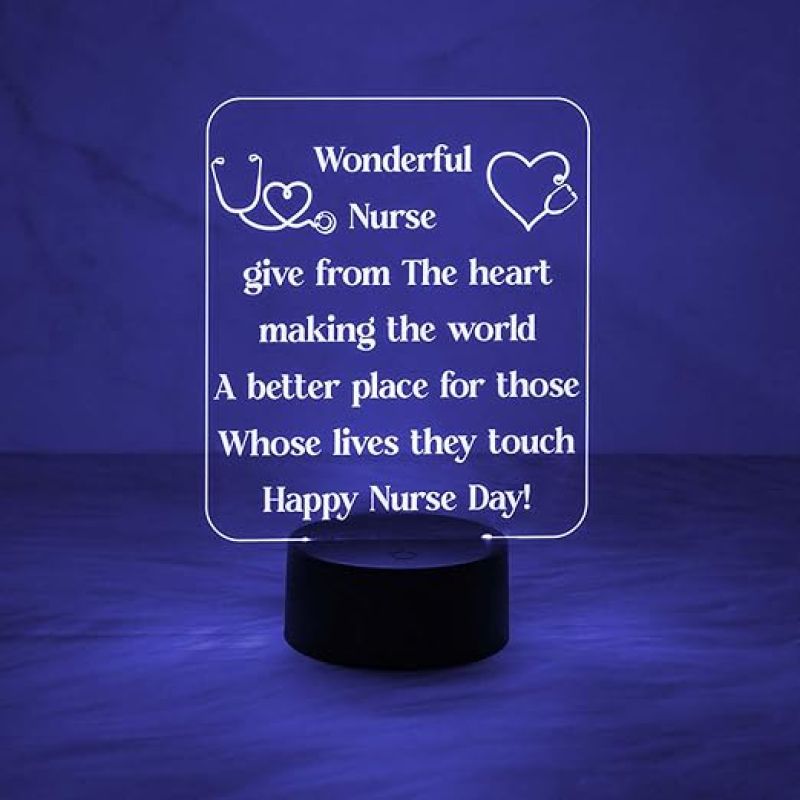 Happy Nurse Day Night Lamp  Wonderful Nurse Engraved Quote Led Desk Table Lamp with Automatic Color Changing Light  Gift for Nurse  Thankyou Gift for Nurse