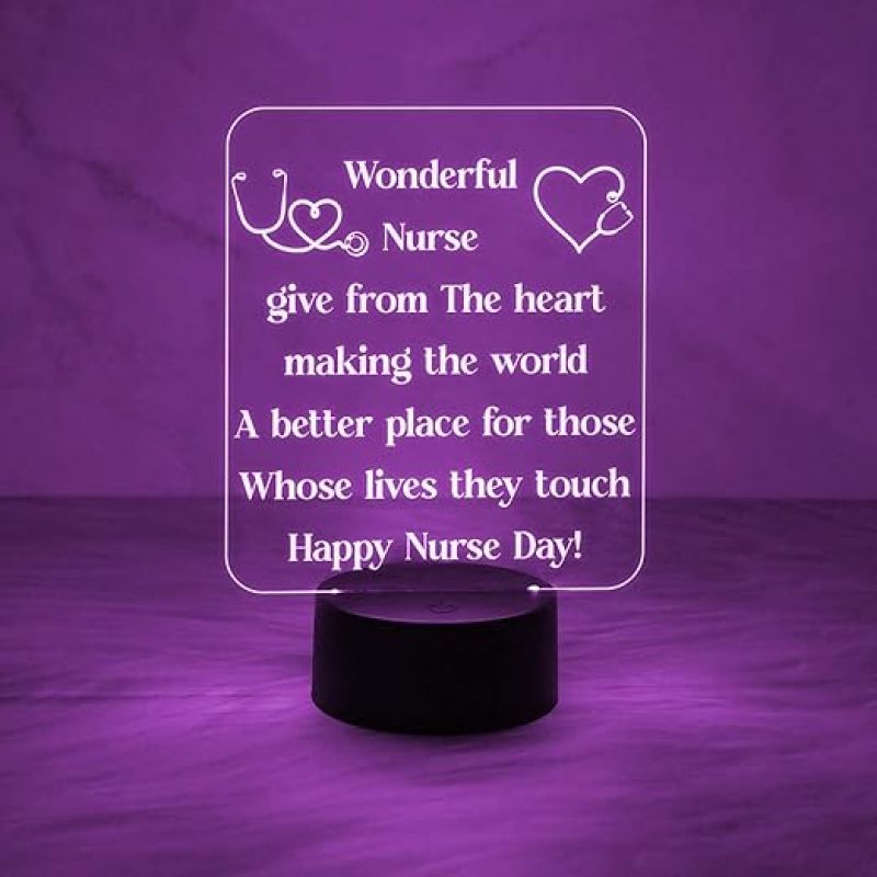 Happy Nurse Day Night Lamp  Wonderful Nurse Engraved Quote Led Desk Table Lamp with Automatic Color Changing Light  Gift for Nurse  Thankyou Gift for Nurse