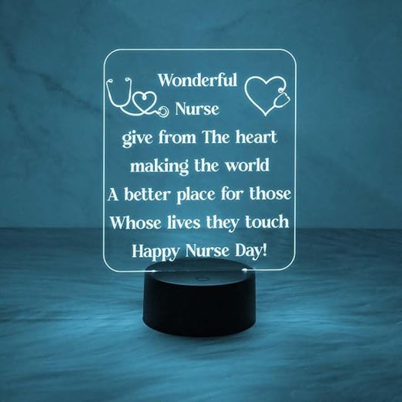 Happy Nurse Day Night Lamp  Wonderful Nurse Engraved Quote Led Desk Table Lamp with Automatic Color Changing Light  Gift for Nurse  Thankyou Gift for Nurse
