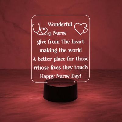 Happy Nurse Day Night Lamp  Wonderful Nurse Engraved Quote Led Desk Table Lamp with Automatic Color Changing Light  Gift for Nurse  Thankyou Gift for Nurse