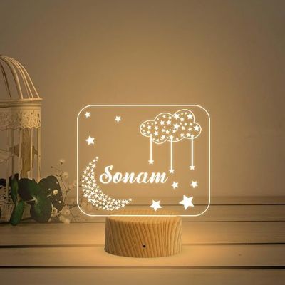 Personalized Name Led Lamp  Moon with Star Acrylic Light  Kids Room Decor  Birthday Gift for Kids Friends  Warm White Light