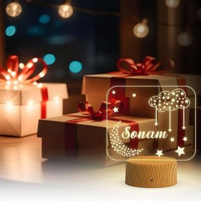 Personalized Name Led Lamp  Moon with Star Acrylic Light  Kids Room Decor  Birthday Gift for Kids Friends  Warm White Light