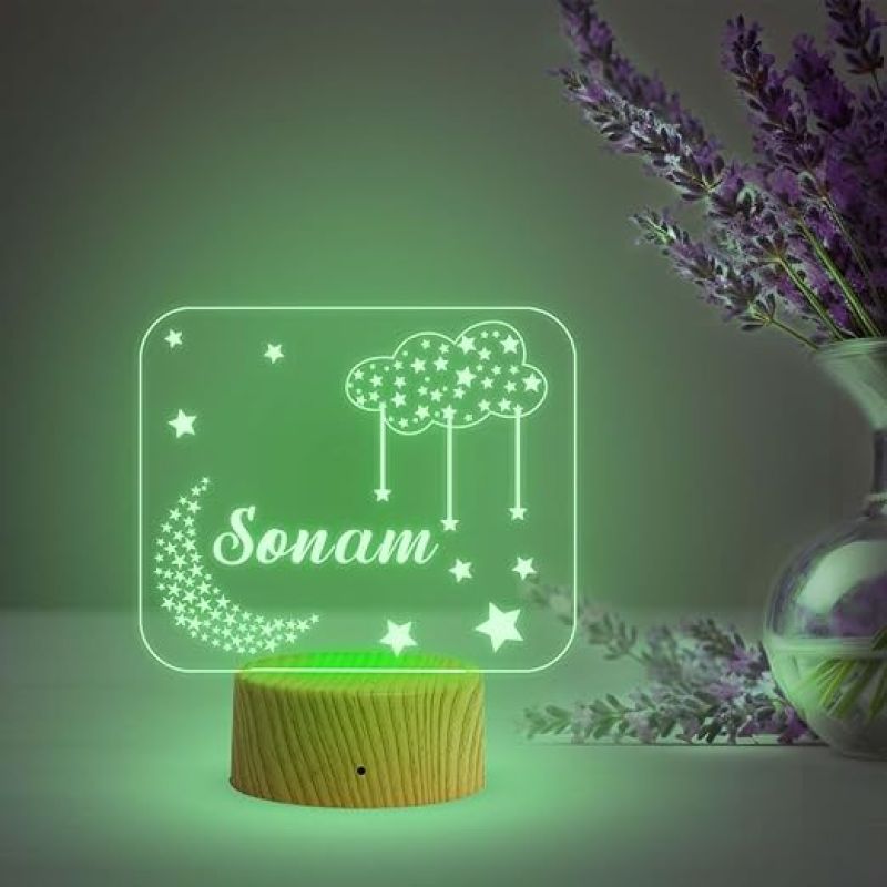 Personalized Name Led Lamp  Moon with Star Acrylic Light  Kids Room Decor  Birthday Gift for Kids Friends  Multicolored Light