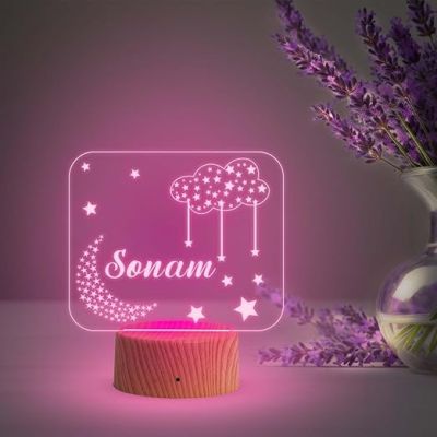 Personalized Name Led Lamp  Moon with Star Acrylic Light  Kids Room Decor  Birthday Gift for Kids Friends  Multicolored Light