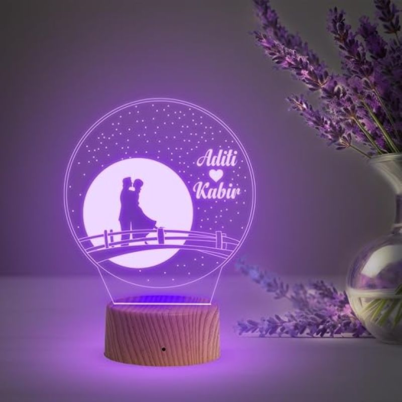 Personalized Moon Led Night Lamp with Automatic Color Changing Light  Customized Name Lamp  Anniversary Gift for Wife  Birthday Gift  Valentine Day