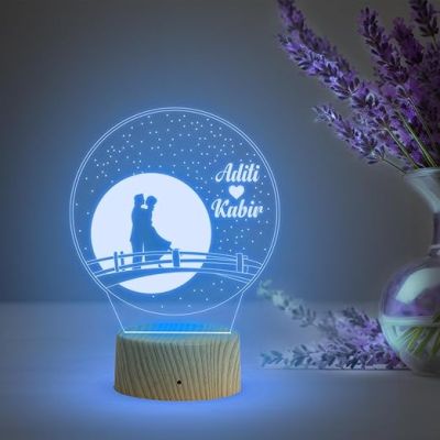 Personalized Moon Led Night Lamp with Automatic Color Changing Light  Customized Name Lamp  Anniversary Gift for Wife  Birthday Gift  Valentine Day