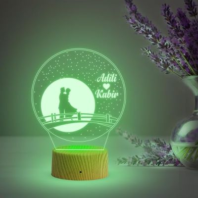 Personalized Moon Led Night Lamp with Automatic Color Changing Light  Customized Name Lamp  Anniversary Gift for Wife  Birthday Gift  Valentine Day