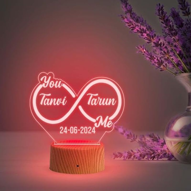 Personalized Infinity Design Night Lamp with Automatic Color Changing Light  Anniversary Gift for Couple Wedding Gift Lamp with Light Love