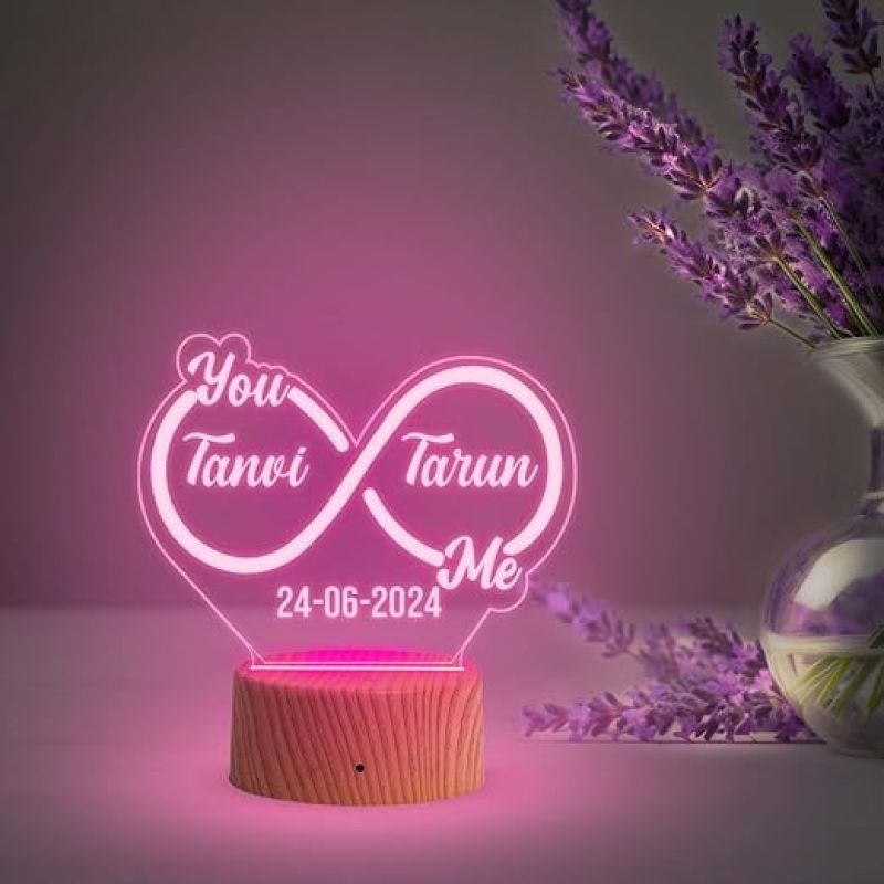 Personalized Infinity Design Night Lamp with Automatic Color Changing Light  Anniversary Gift for Couple Wedding Gift Lamp with Light Love