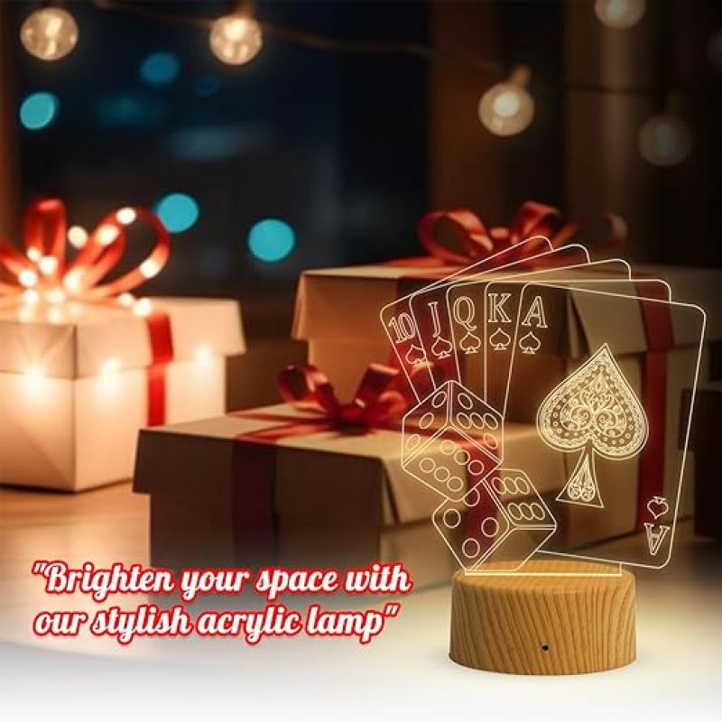Playing Card 3D Illusion Night Lamp with Warm White Light  Gaming Room Decor Light  Bedside Desk Table Lamp