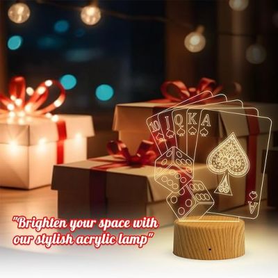 Playing Card 3D Illusion Night Lamp with Warm White Light  Gaming Room Decor Light  Bedside Desk Table Lamp
