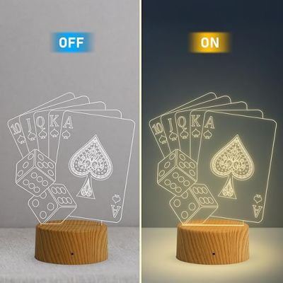 Playing Card 3D Illusion Night Lamp with Warm White Light  Gaming Room Decor Light  Bedside Desk Table Lamp