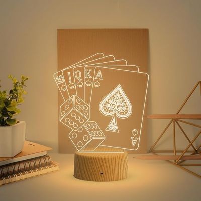 Playing Card 3D Illusion Night Lamp with Warm White Light  Gaming Room Decor Light  Bedside Desk Table Lamp