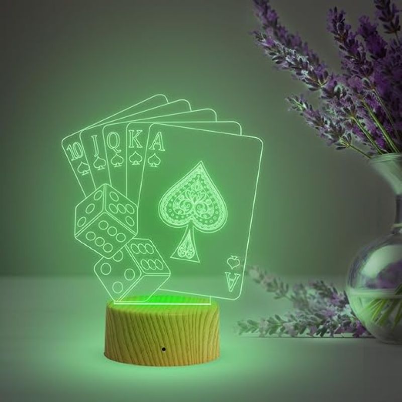 Playing Card 3D Illusion Night Lamp with Automatic Color Changing Light  Gaming Room Decor Light  Bedside Desk Table Lamp