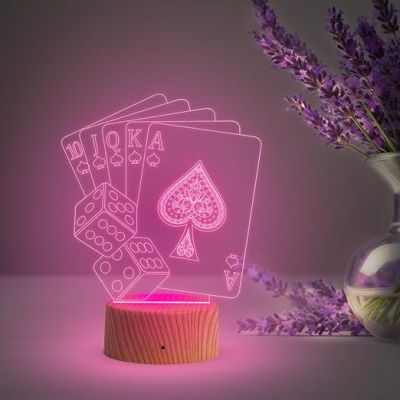 Playing Card 3D Illusion Night Lamp with Automatic Color Changing Light  Gaming Room Decor Light  Bedside Desk Table Lamp