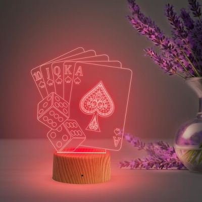 Playing Card 3D Illusion Night Lamp with Automatic Color Changing Light  Gaming Room Decor Light  Bedside Desk Table Lamp