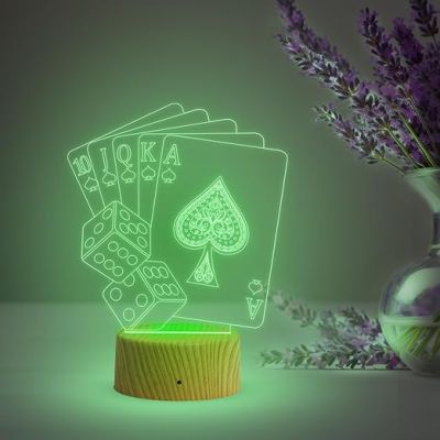 Playing Card 3D Illusion Night Lamp with Automatic Color Changing Light  Gaming Room Decor Light  Bedside Desk Table Lamp