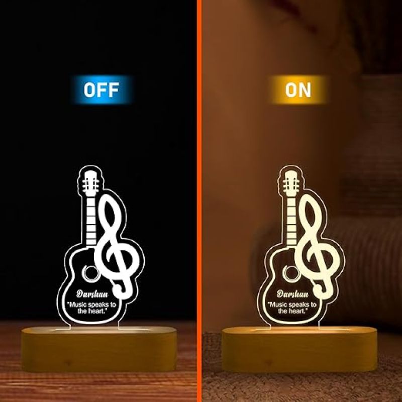 Personalized 3D Illusion Guitar Night Lamp with Warm White Light  Customized with Name  Gift for Music Lover  Birthday Gift for Friends  Kids Room Lamp