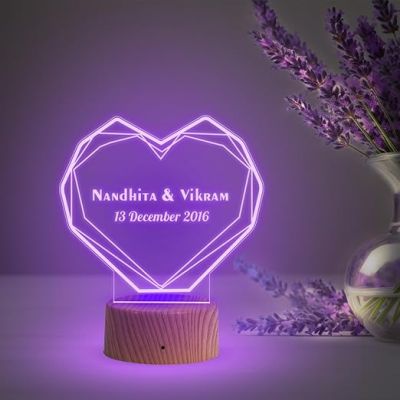 Personalized Acrylic Heart Lamp with Automatic Color Changing Light  Customized with Name & Date  Gift for Anniversary Birthday Valentine Day