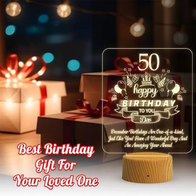 Personalized 50th Happy Birthday Night Lamp  Customized with Name  Warm White Light   Birthday Gift for Mom & Dad