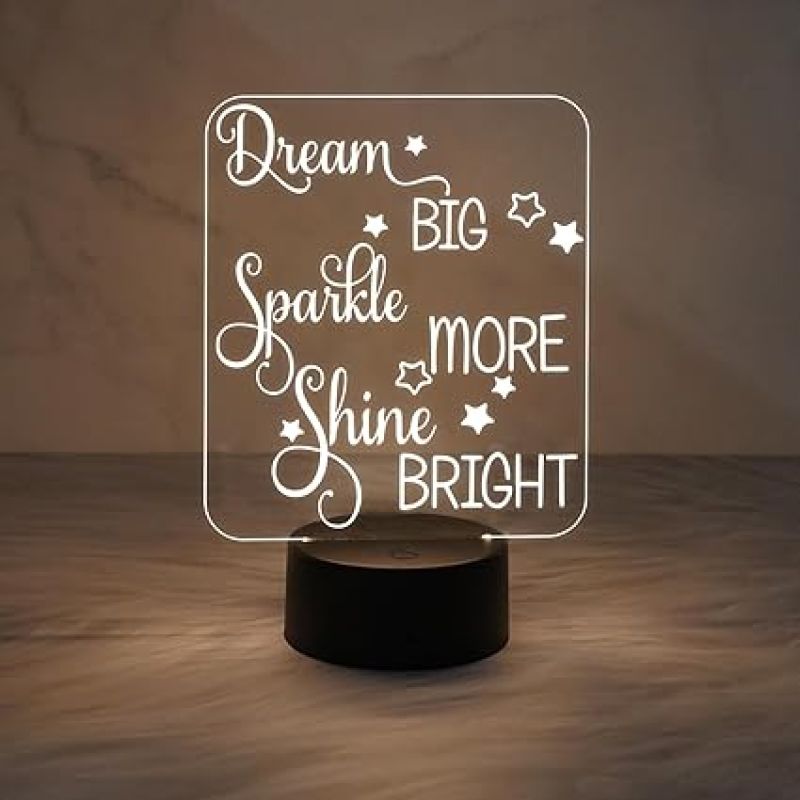 Dream Big Sparkle More Shine Bright Engraved Night Lamp with Warm White Light  Motivational Night Lamp for Home & Office Decor Light
