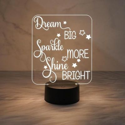 Dream Big Sparkle More Shine Bright Engraved Night Lamp with Warm White Light  Motivational Night Lamp for Home & Office Decor Light