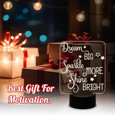 Dream Big Sparkle More Shine Bright Engraved Night Lamp with Warm White Light  Motivational Night Lamp for Home & Office Decor Light