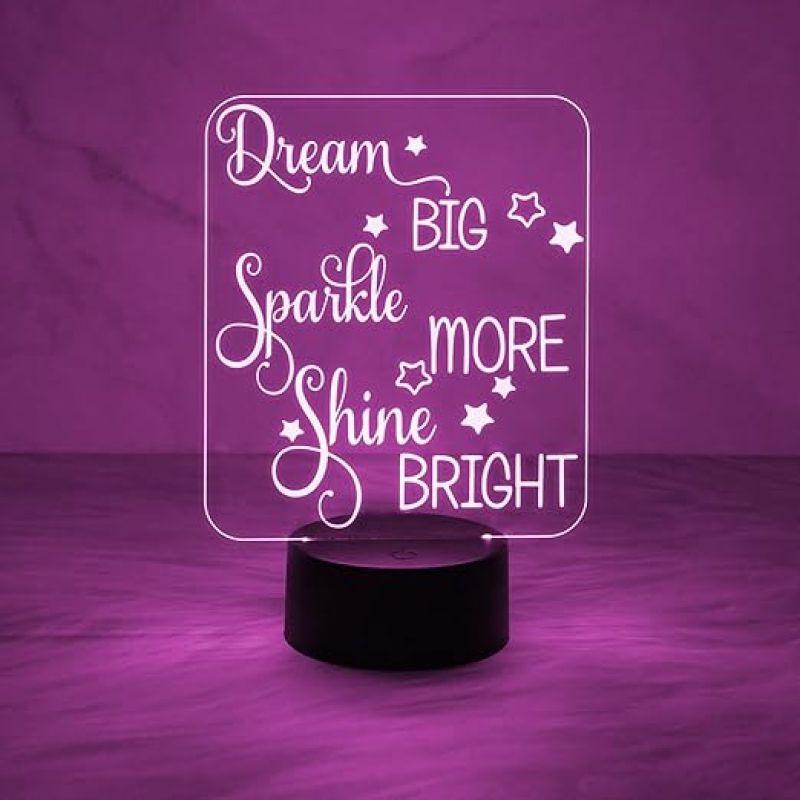 Dream Big Sparkle More Shine Bright Engraved Night Lamp with Automatic Color Changing Light  Motivational Night Lamp for Home & Office Decor Light