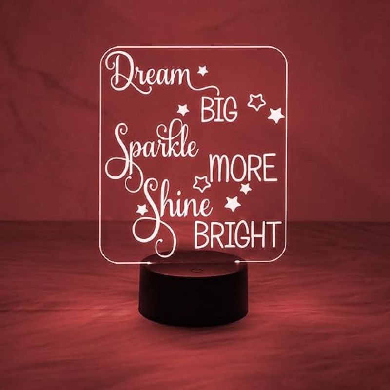 Dream Big Sparkle More Shine Bright Engraved Night Lamp with Automatic Color Changing Light  Motivational Night Lamp for Home & Office Decor Light