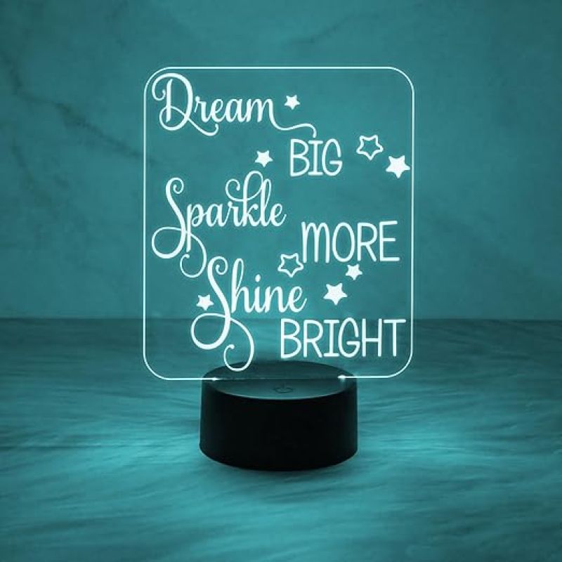 Dream Big Sparkle More Shine Bright Engraved Night Lamp with Automatic Color Changing Light  Motivational Night Lamp for Home & Office Decor Light