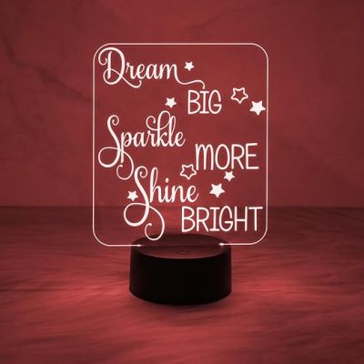Dream Big Sparkle More Shine Bright Engraved Night Lamp with Automatic Color Changing Light  Motivational Night Lamp for Home & Office Decor Light