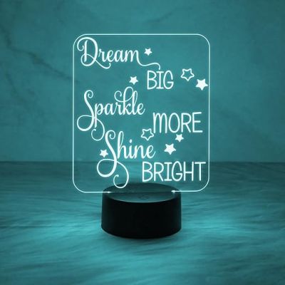 Dream Big Sparkle More Shine Bright Engraved Night Lamp with Automatic Color Changing Light  Motivational Night Lamp for Home & Office Decor Light