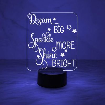 Dream Big Sparkle More Shine Bright Engraved Night Lamp with Automatic Color Changing Light  Motivational Night Lamp for Home & Office Decor Light