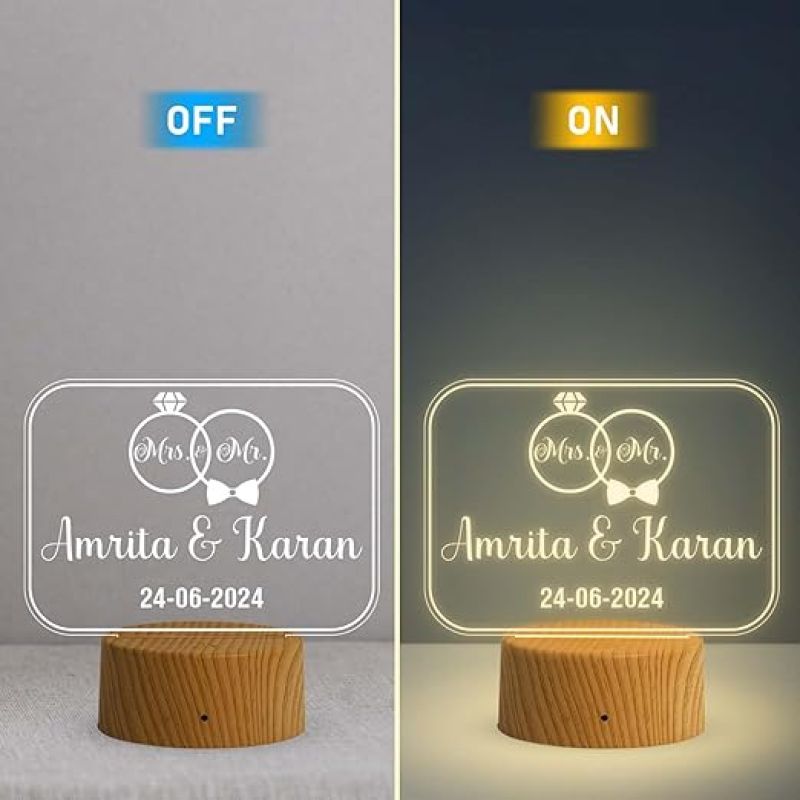 Anniversary Gift for Couple  Personalized with Name & Date  Customized Gift for Husband & Wife  Mr & Mrs Night Lamp | Warm White Light  Newly Married Couple Gift