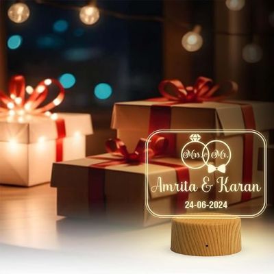 Anniversary Gift for Couple  Personalized with Name & Date  Customized Gift for Husband & Wife  Mr & Mrs Night Lamp | Warm White Light  Newly Married Couple Gift