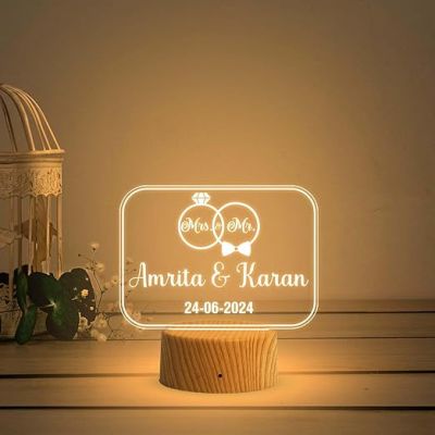 Anniversary Gift for Couple  Personalized with Name & Date  Customized Gift for Husband & Wife  Mr & Mrs Night Lamp | Warm White Light  Newly Married Couple Gift