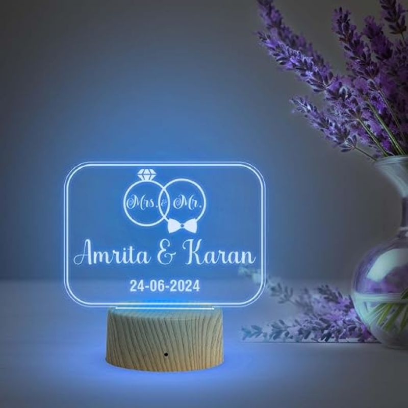 Anniversary Gift for Couple  Personalized with Name & Date  Customized Gift for Husband & Wife  Mr & Mrs Night Lamp  7 Color Changing Light  Newly Married Couple Gift