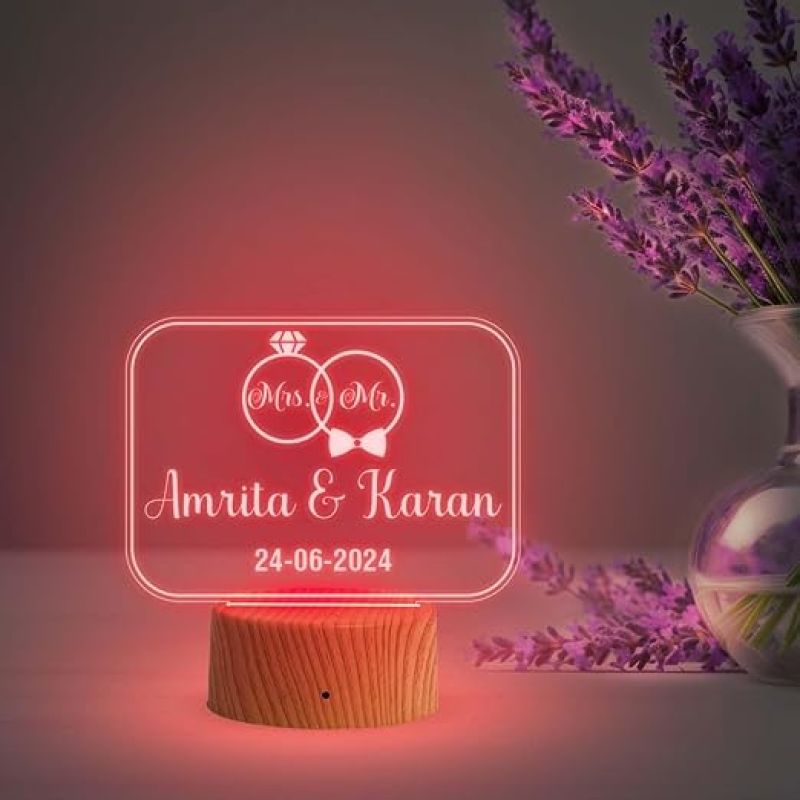 Anniversary Gift for Couple  Personalized with Name & Date  Customized Gift for Husband & Wife  Mr & Mrs Night Lamp  7 Color Changing Light  Newly Married Couple Gift