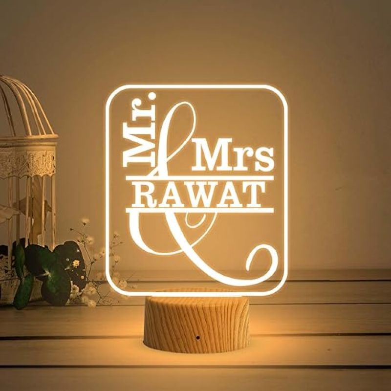 Personalized Name Led Night Lamp with Warm White Light  Engagement Gift for Friend  Newly Married Couple Gift  1st Anniversary Gift