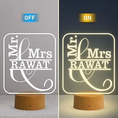 Personalized Name Led Night Lamp with Warm White Light  Engagement Gift for Friend  Newly Married Couple Gift  1st Anniversary Gift