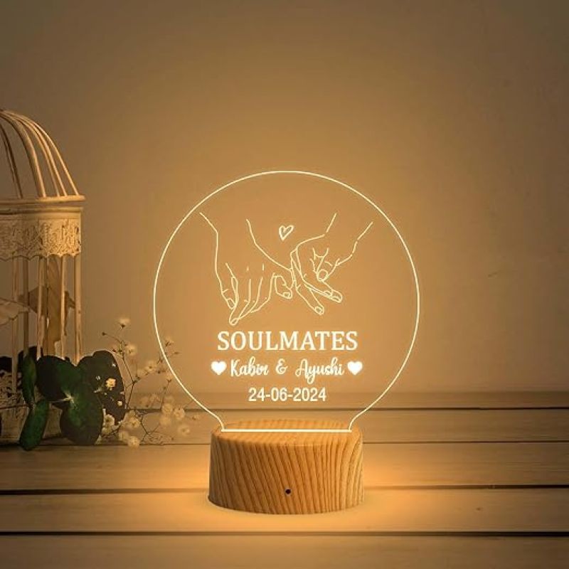 Personalized Soulmate Night Lamp with Warm White Light  Customized with Name & Date  Gift for Couple Wife Husband